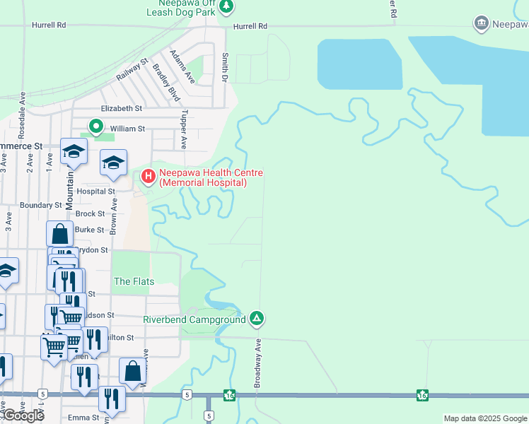 map of restaurants, bars, coffee shops, grocery stores, and more near 369 Broadway Avenue in Neepawa