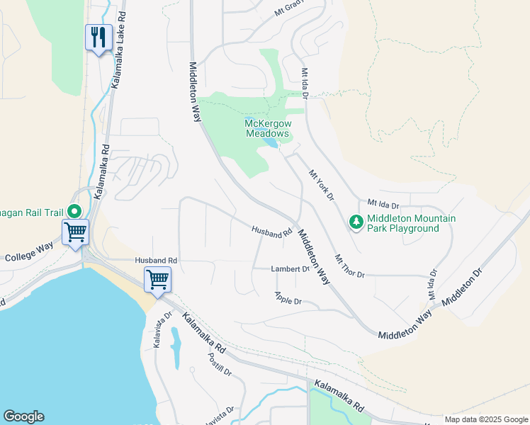 map of restaurants, bars, coffee shops, grocery stores, and more near 724 Middleton Way in North Okanagan
