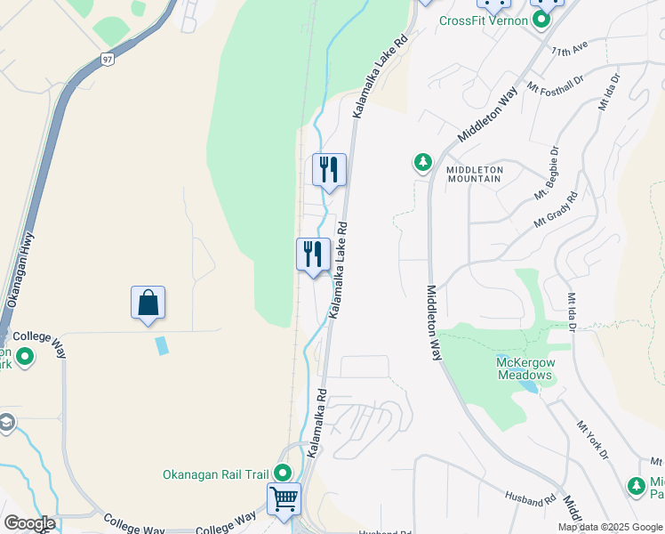 map of restaurants, bars, coffee shops, grocery stores, and more near 112 Kalamalka Lake Road in Vernon