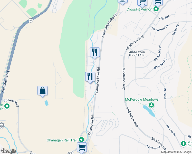 map of restaurants, bars, coffee shops, grocery stores, and more near 202 Kalamalka Lake Road in Vernon