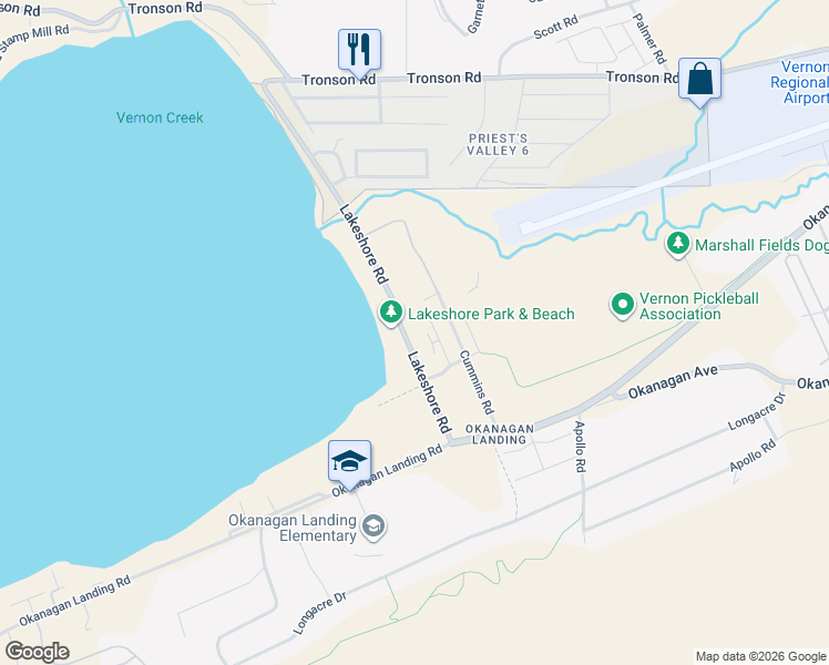 map of restaurants, bars, coffee shops, grocery stores, and more near 6989 Cummins Road in Vernon