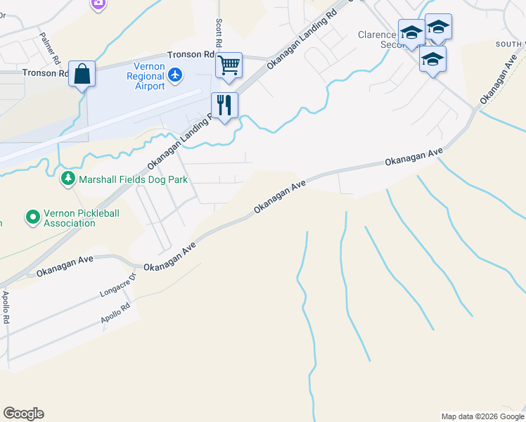 map of restaurants, bars, coffee shops, grocery stores, and more near 6226 Okanagan Avenue in Vernon