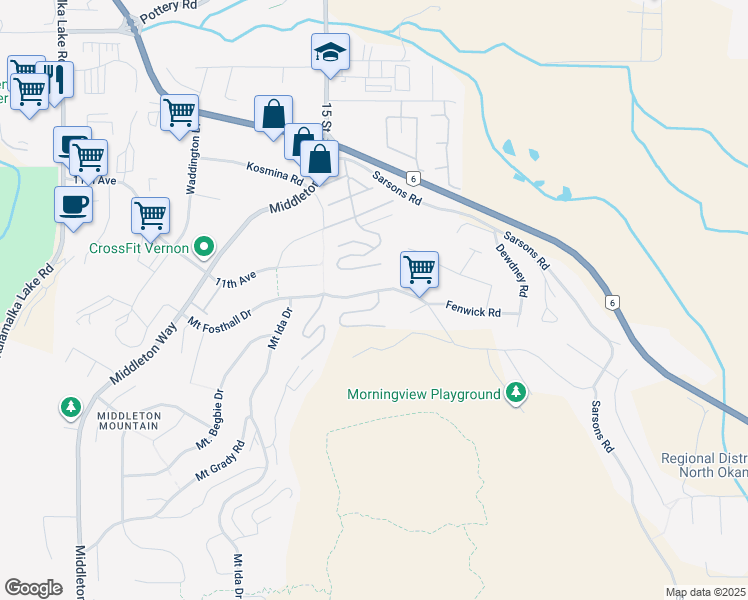 map of restaurants, bars, coffee shops, grocery stores, and more near 1241 Mount Fosthall Drive in Vernon