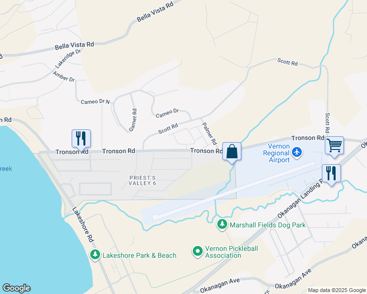 map of restaurants, bars, coffee shops, grocery stores, and more near 6635 Tronson Road in Vernon