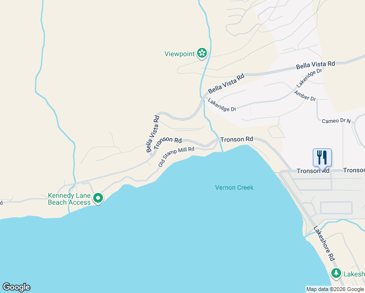 map of restaurants, bars, coffee shops, grocery stores, and more near 7346 Tronson Road in Vernon