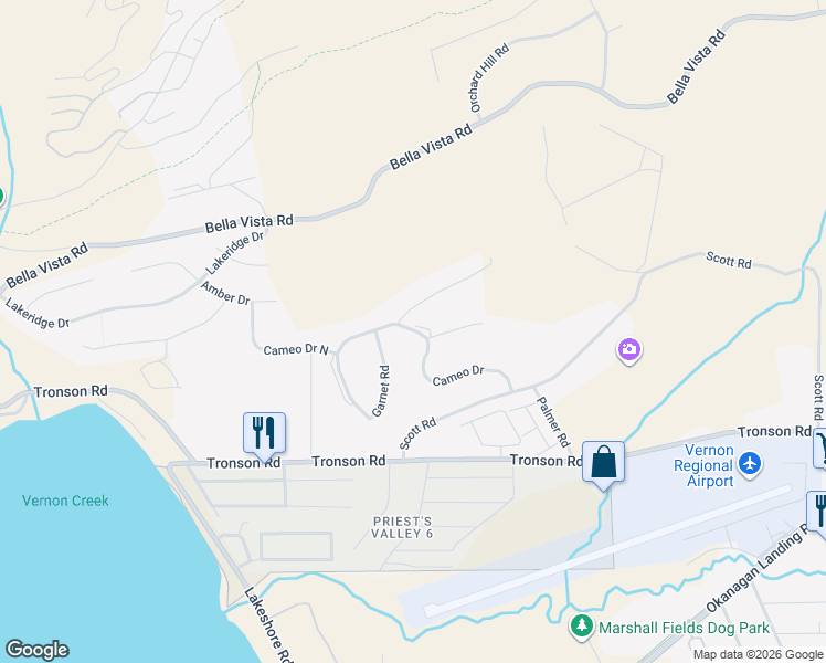 map of restaurants, bars, coffee shops, grocery stores, and more near 6678 Cameo Drive in Vernon