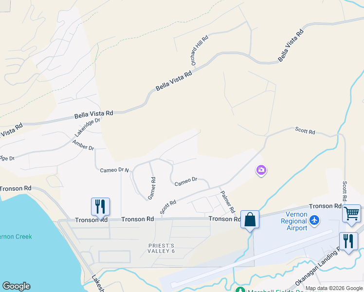 map of restaurants, bars, coffee shops, grocery stores, and more near 6620 Topaz Road in Vernon