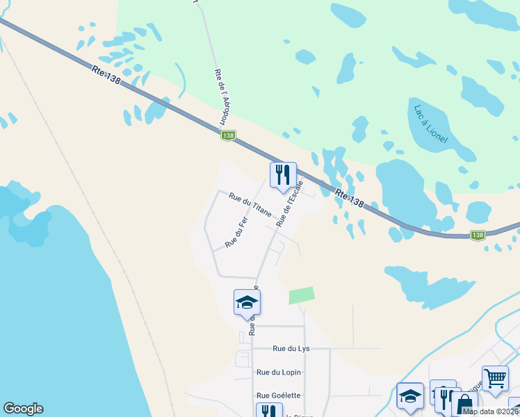 map of restaurants, bars, coffee shops, grocery stores, and more near 1020 Rue du Titane in Côte-Nord