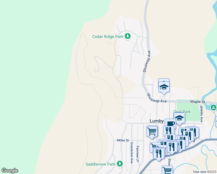 map of restaurants, bars, coffee shops, grocery stores, and more near 2406 Leblanc Street in Lumby