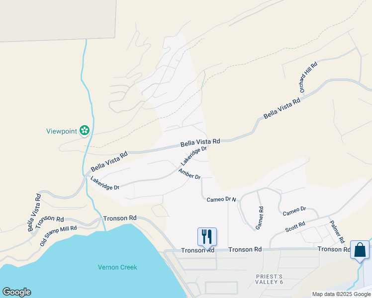 map of restaurants, bars, coffee shops, grocery stores, and more near 7024 Emerald Court in Vernon