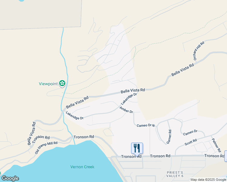 map of restaurants, bars, coffee shops, grocery stores, and more near 7089 Bella Vista Road in Vernon
