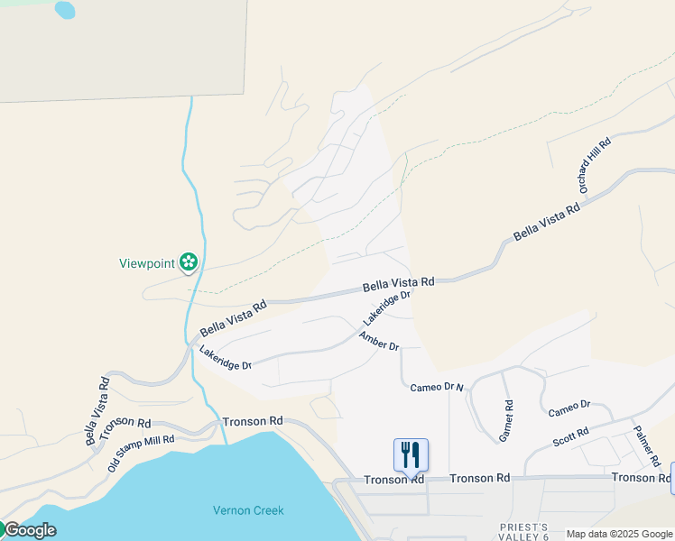 map of restaurants, bars, coffee shops, grocery stores, and more near 7089 Bella Vista Road in Vernon