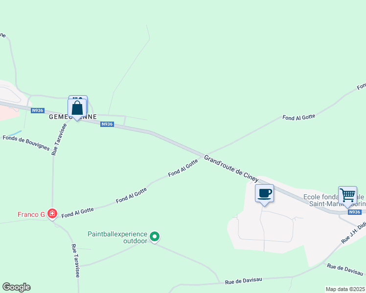 map of restaurants, bars, coffee shops, grocery stores, and more near N936 in Namur