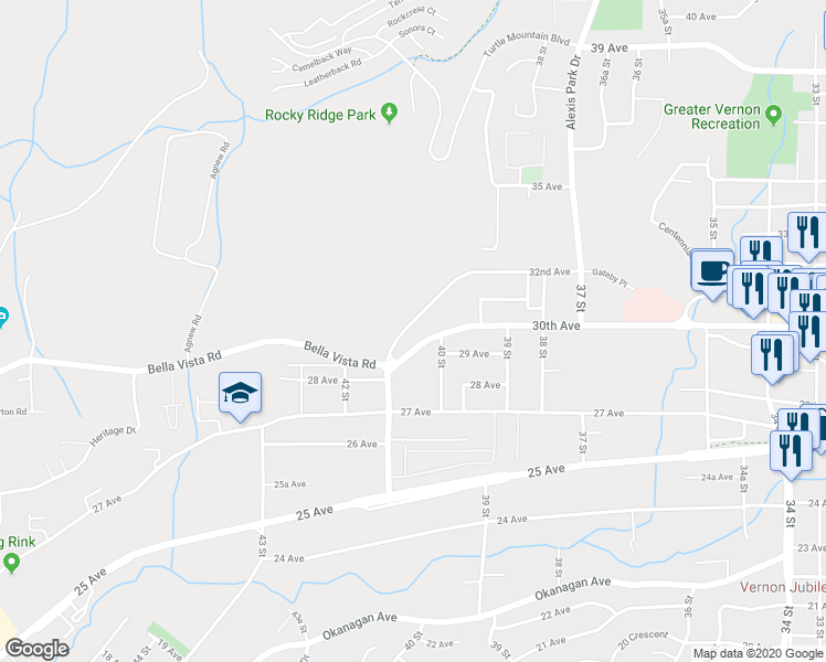 map of restaurants, bars, coffee shops, grocery stores, and more near 4006 32nd Avenue in Vernon