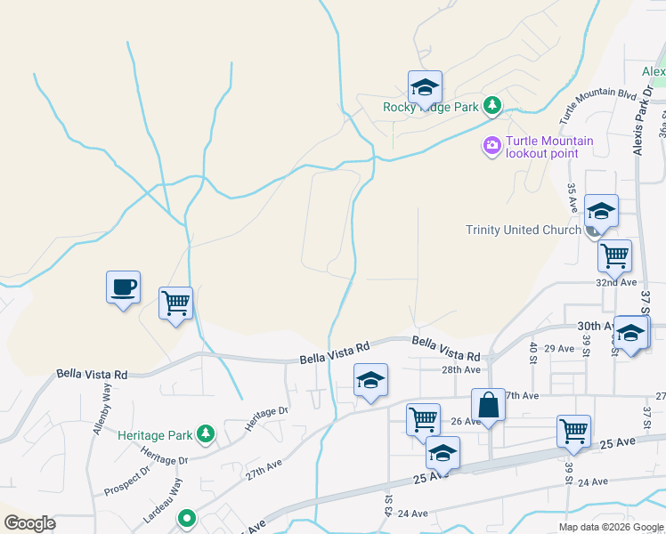 map of restaurants, bars, coffee shops, grocery stores, and more near 3120 Agnew Road in Vernon