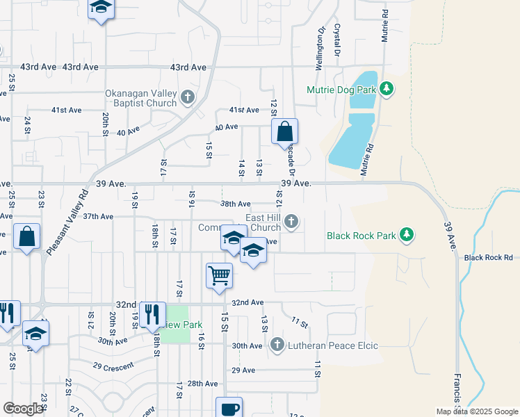 map of restaurants, bars, coffee shops, grocery stores, and more near 1206 38 Avenue in Vernon