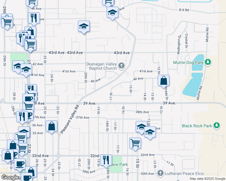 map of restaurants, bars, coffee shops, grocery stores, and more near 3909 17 Street in Vernon