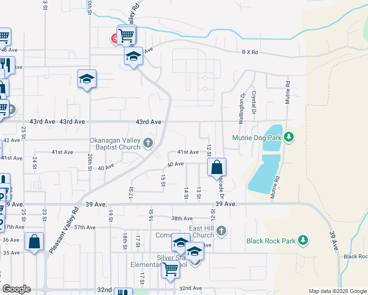 map of restaurants, bars, coffee shops, grocery stores, and more near 1401 41st Avenue in Vernon