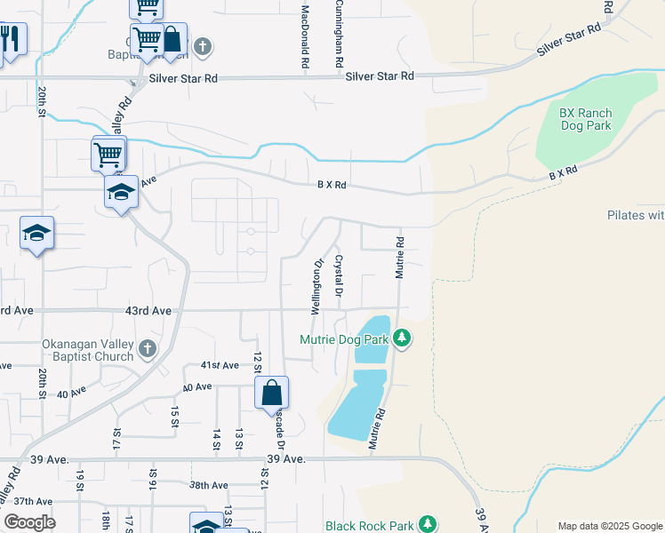 map of restaurants, bars, coffee shops, grocery stores, and more near 4328 Crystal Drive in Vernon
