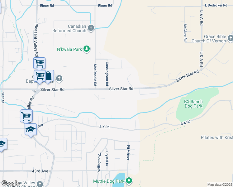 map of restaurants, bars, coffee shops, grocery stores, and more near 5224 Silver Star Road in Vernon