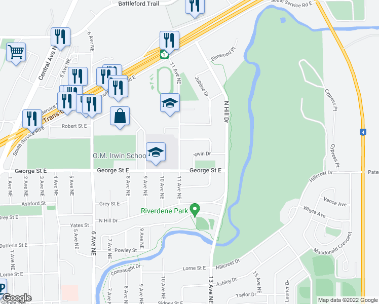 map of restaurants, bars, coffee shops, grocery stores, and more near 1219 Irwin Drive in Swift Current