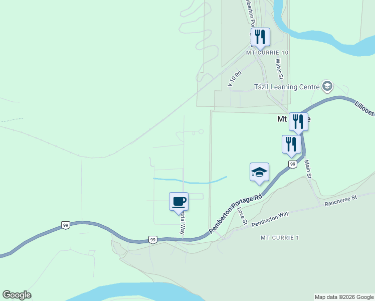 map of restaurants, bars, coffee shops, grocery stores, and more near 7342 Industrial Way in Pemberton