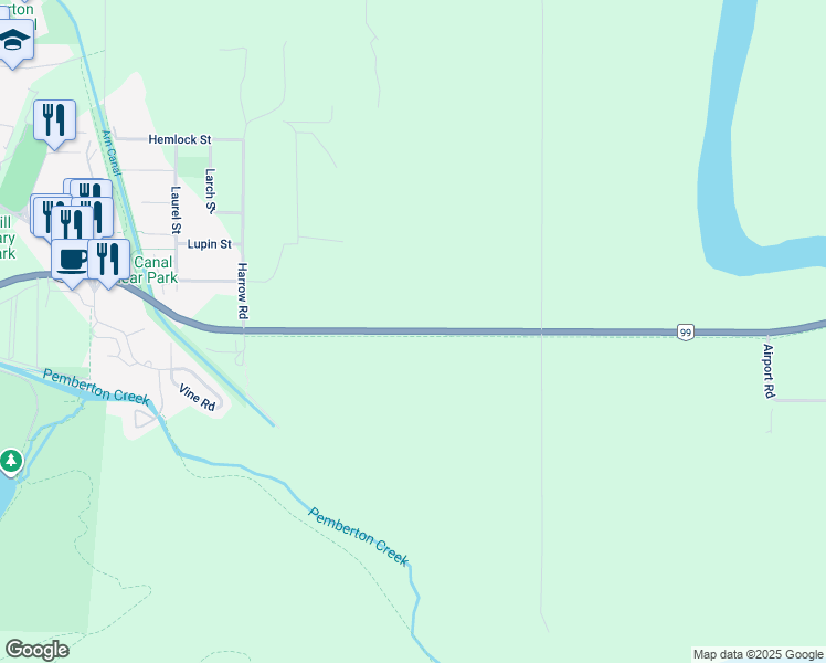 map of restaurants, bars, coffee shops, grocery stores, and more near 1490 Highway 99 in Pemberton