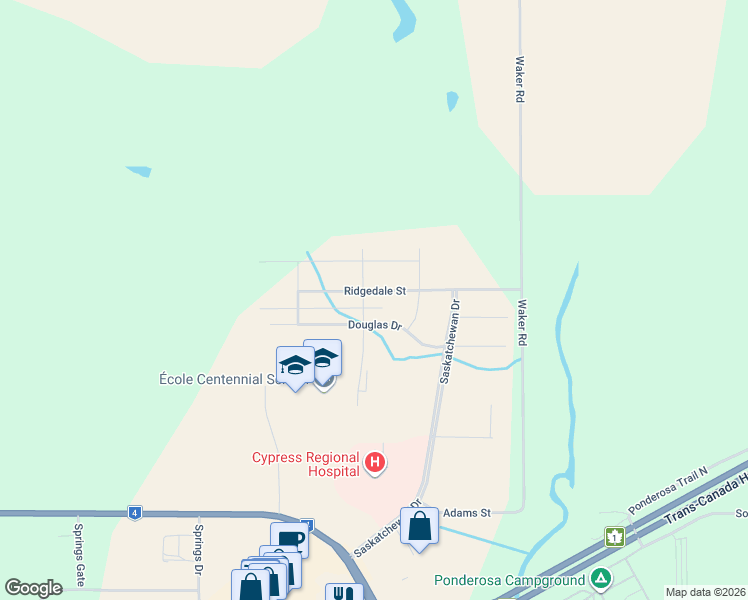 map of restaurants, bars, coffee shops, grocery stores, and more near 425 Douglas Drive in Swift Current