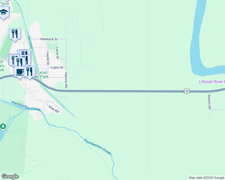 map of restaurants, bars, coffee shops, grocery stores, and more near 1533 Pemberton Portage Road in Pemberton
