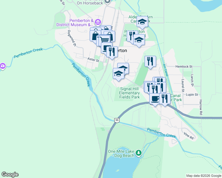 map of restaurants, bars, coffee shops, grocery stores, and more near 1002 Phare Crescent in Pemberton