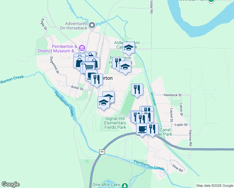 map of restaurants, bars, coffee shops, grocery stores, and more near 7416 Flint Street in Pemberton