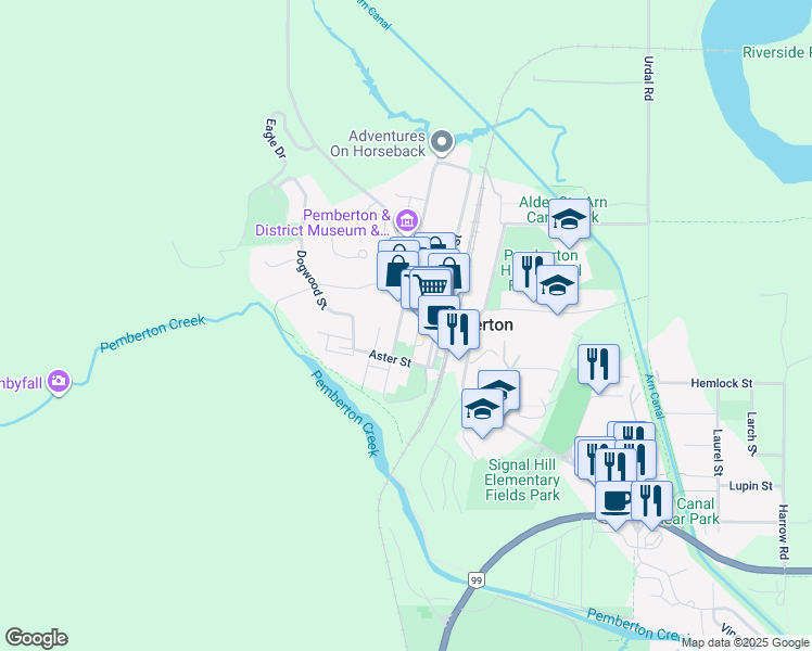 map of restaurants, bars, coffee shops, grocery stores, and more near 7432 Prospect Street in Pemberton