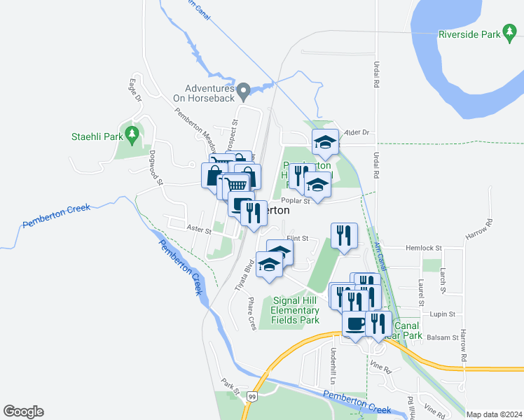 map of restaurants, bars, coffee shops, grocery stores, and more near Anderson Road in Squamish-Lillooet