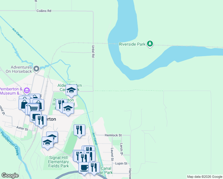 map of restaurants, bars, coffee shops, grocery stores, and more near 1470 Fraser Road in Pemberton