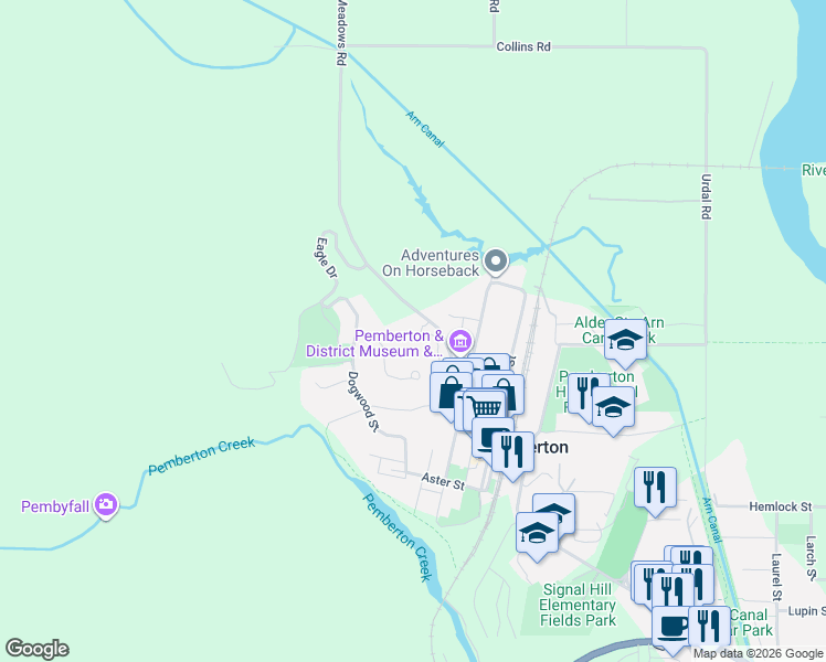 map of restaurants, bars, coffee shops, grocery stores, and more near 7463 Beechwood Street in Pemberton