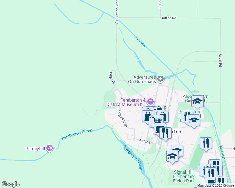 map of restaurants, bars, coffee shops, grocery stores, and more near 7465 Dogwood Street in Pemberton