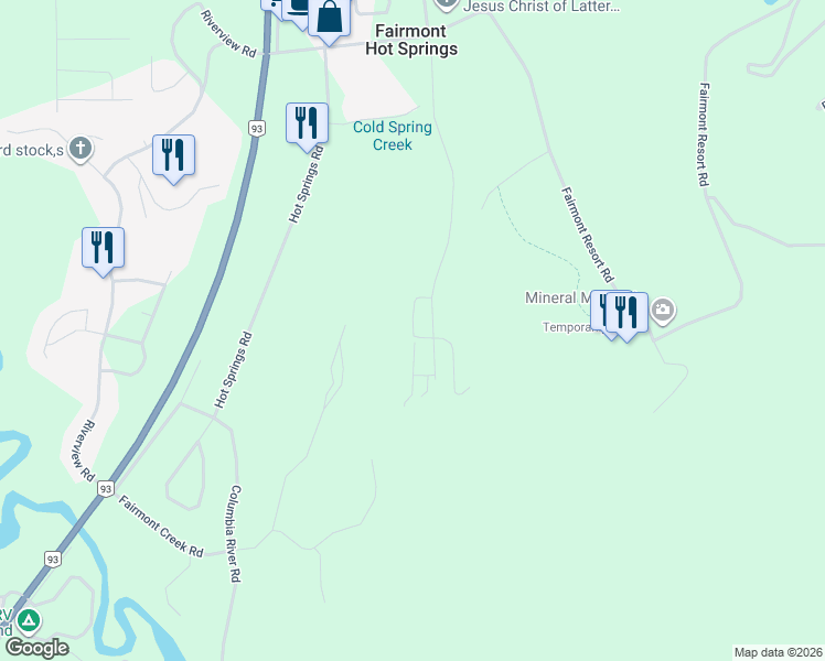map of restaurants, bars, coffee shops, grocery stores, and more near 5155 Fairway Drive in Fairmont Hot Springs