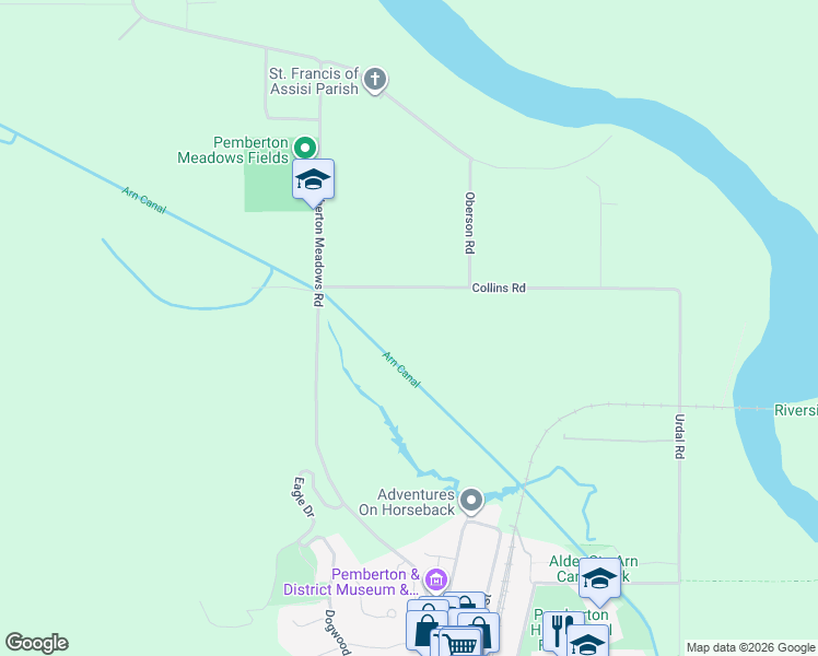 map of restaurants, bars, coffee shops, grocery stores, and more near 1380 Collins Road in Pemberton