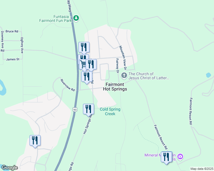 map of restaurants, bars, coffee shops, grocery stores, and more near 5071 Fairmont Resort Road in Fairmont Hot Springs
