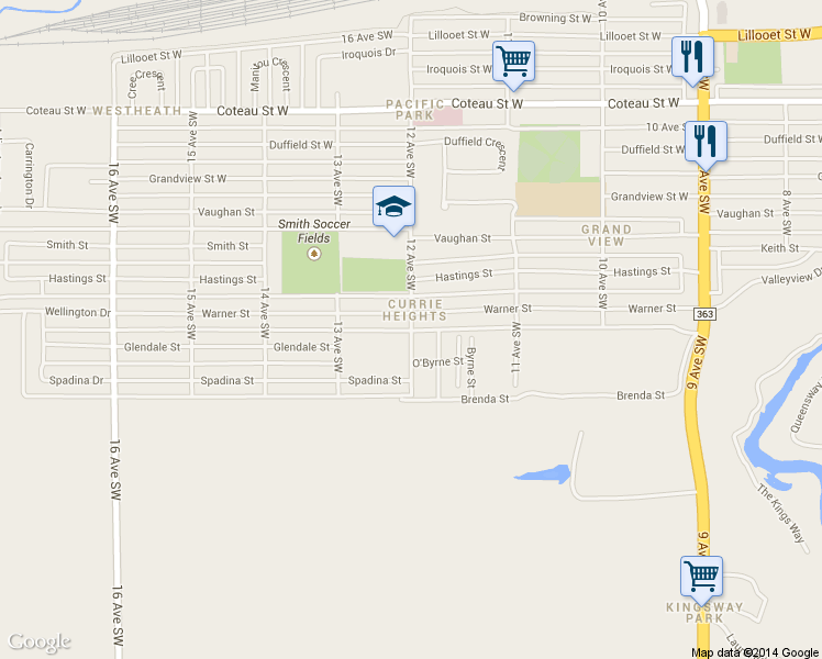 map of restaurants, bars, coffee shops, grocery stores, and more near 1255 12 Avenue Southwest in Moose Jaw