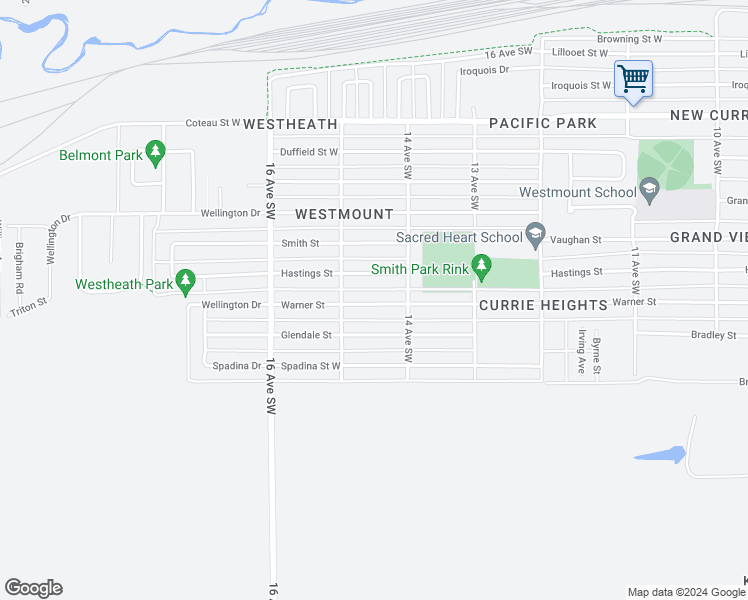 map of restaurants, bars, coffee shops, grocery stores, and more near 1426 Warner Street in Moose Jaw