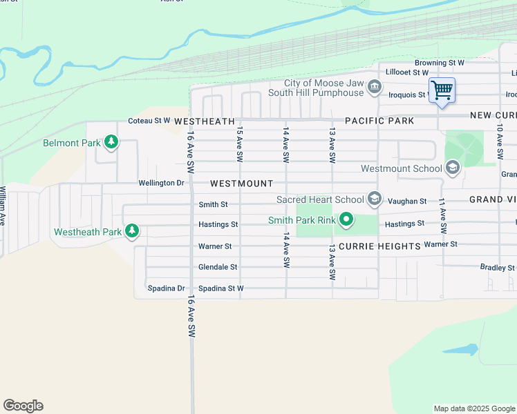 map of restaurants, bars, coffee shops, grocery stores, and more near 1426 Smith Street in Moose Jaw