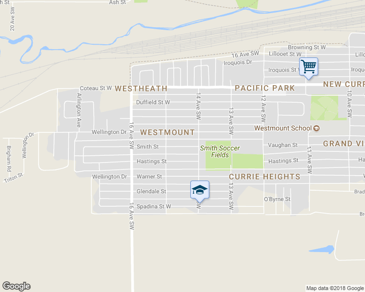 map of restaurants, bars, coffee shops, grocery stores, and more near 1426 Smith Street in Moose Jaw