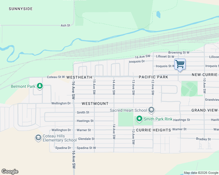 map of restaurants, bars, coffee shops, grocery stores, and more near 1421 Grandview Street West in Moose Jaw