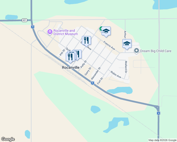 map of restaurants, bars, coffee shops, grocery stores, and more near 114 Garry Street in Rocanville