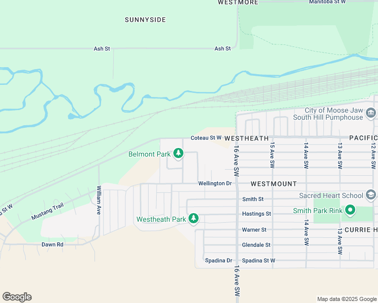 map of restaurants, bars, coffee shops, grocery stores, and more near 1737 Coteau Street West in Moose Jaw