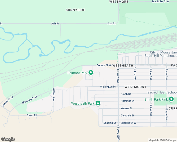 map of restaurants, bars, coffee shops, grocery stores, and more near 10 Belmont Crescent in Moose Jaw