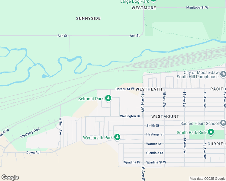 map of restaurants, bars, coffee shops, grocery stores, and more near 1737 Coteau Street West in Moose Jaw