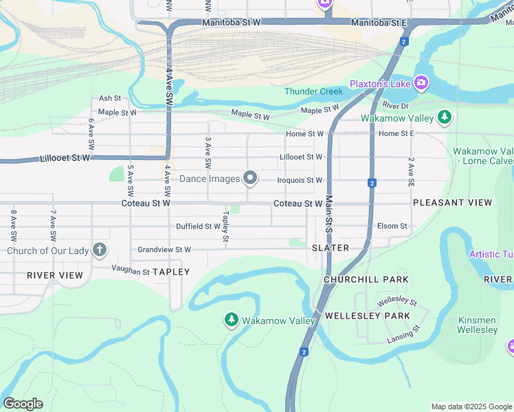 map of restaurants, bars, coffee shops, grocery stores, and more near 203 Coteau Street West in Moose Jaw