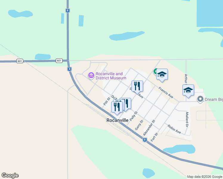 map of restaurants, bars, coffee shops, grocery stores, and more near 209 Edmonton Street in Rocanville